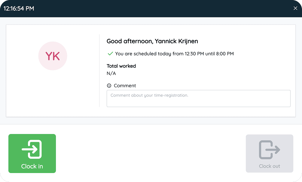 Einstempelbildschirm Tablet