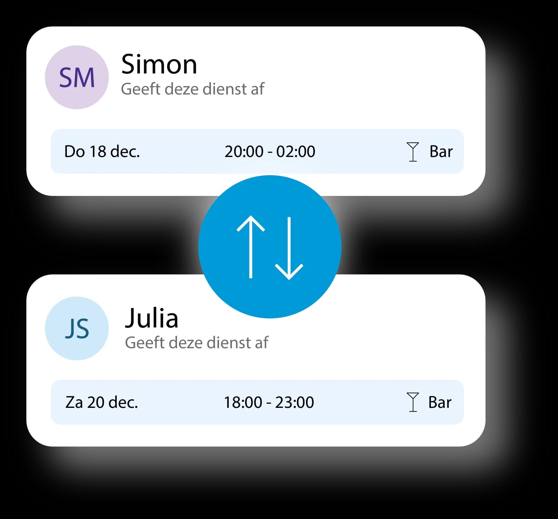 Shift swap between two employees requested in Tiemdo