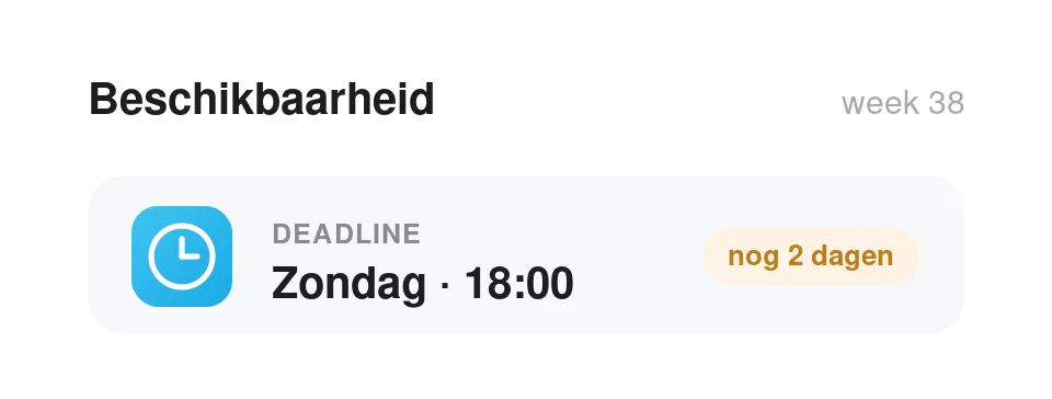 Deadline en automatische herinnering voor het doorgeven van beschikbaarheid in Tiemdo