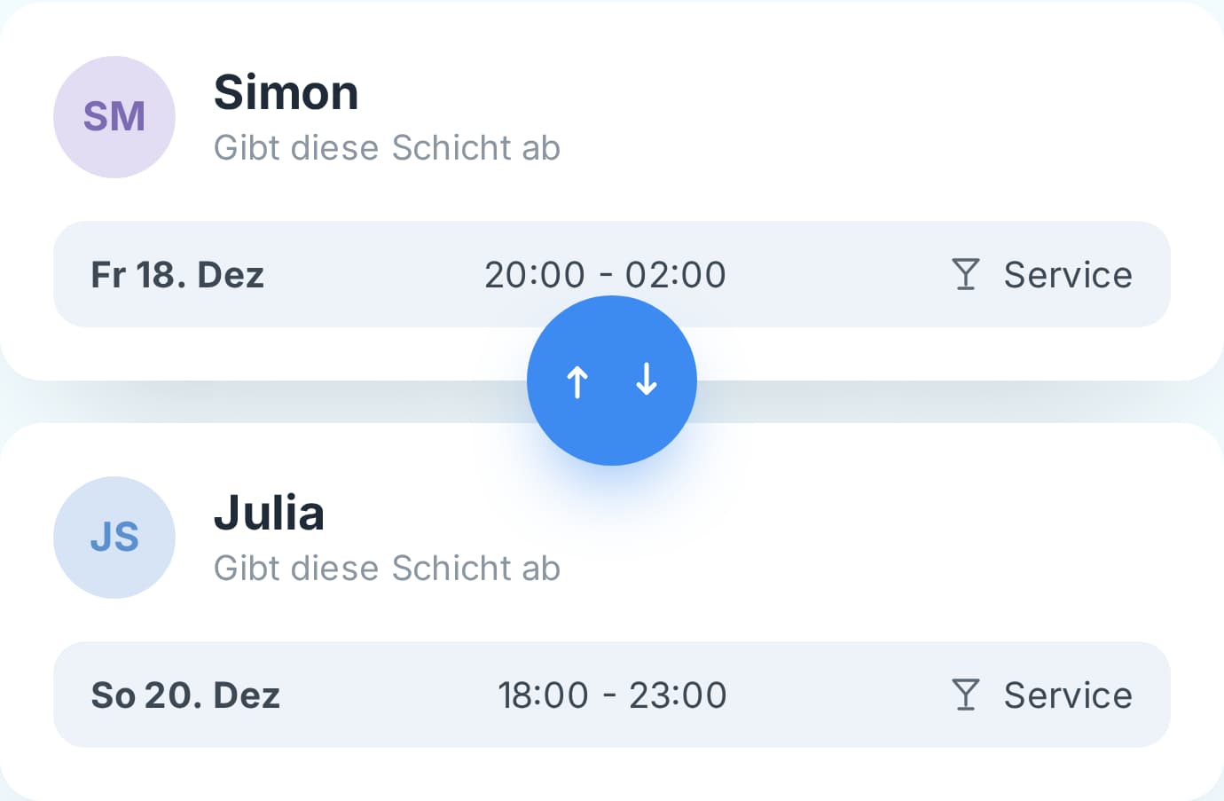 Offene Schicht in Tiemdo, die ein Kollege übernimmt