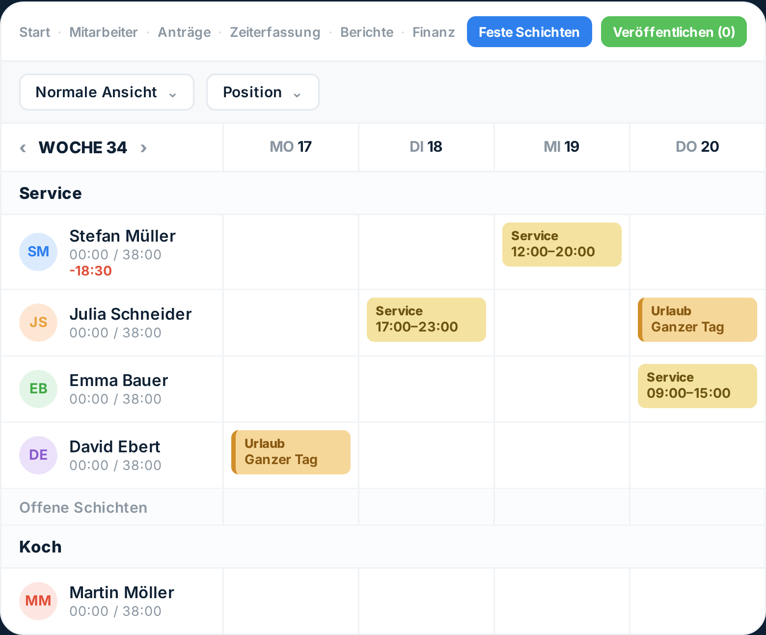 Dienstplan in Tiemdo mit eingetragenem genehmigtem Urlaub