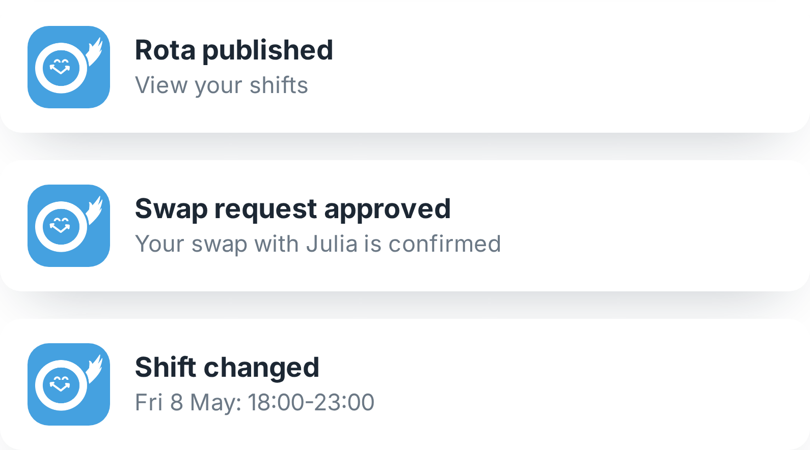 Notification of a changed shift in the Tiemdo app