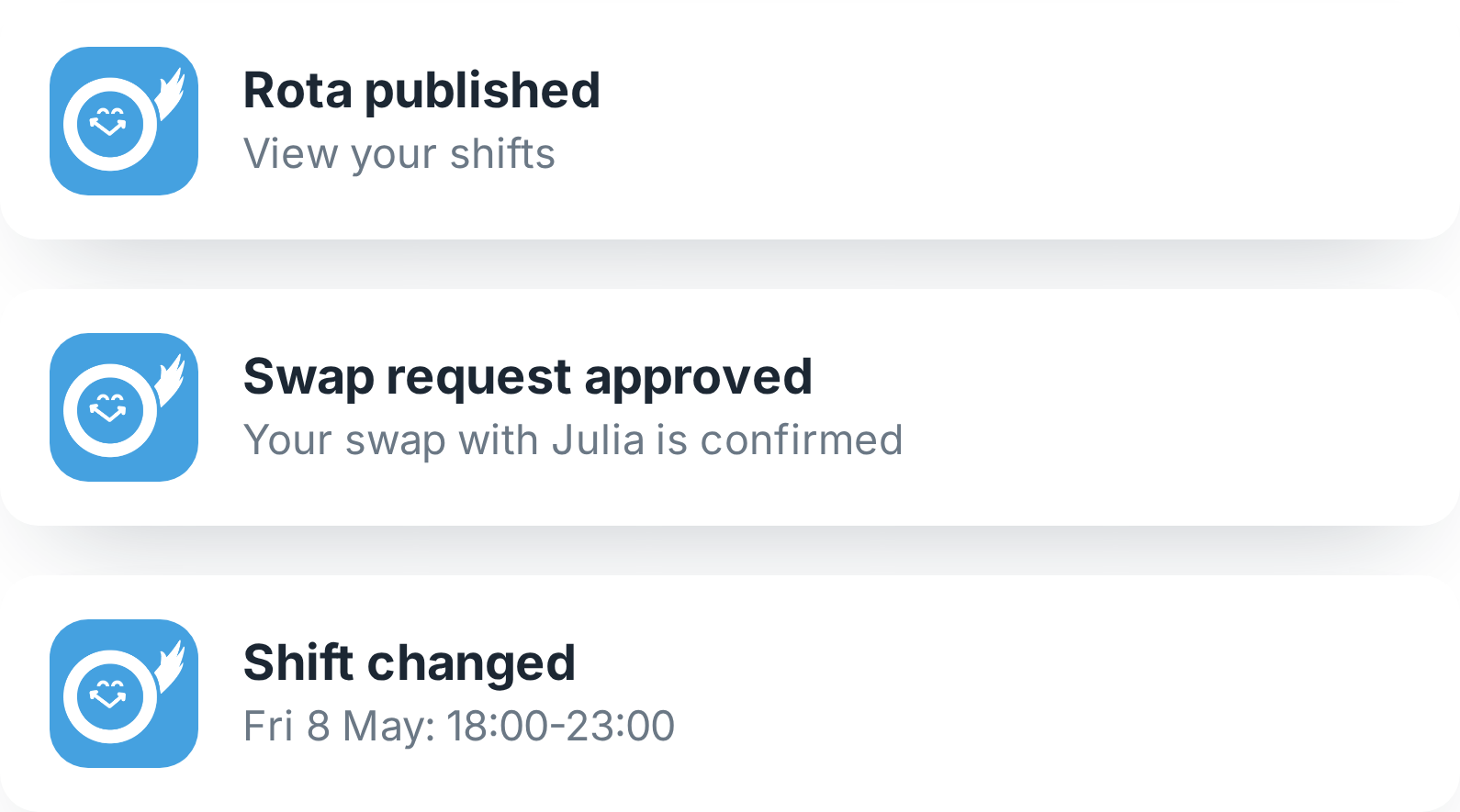 Notification of a changed shift in the Tiemdo app