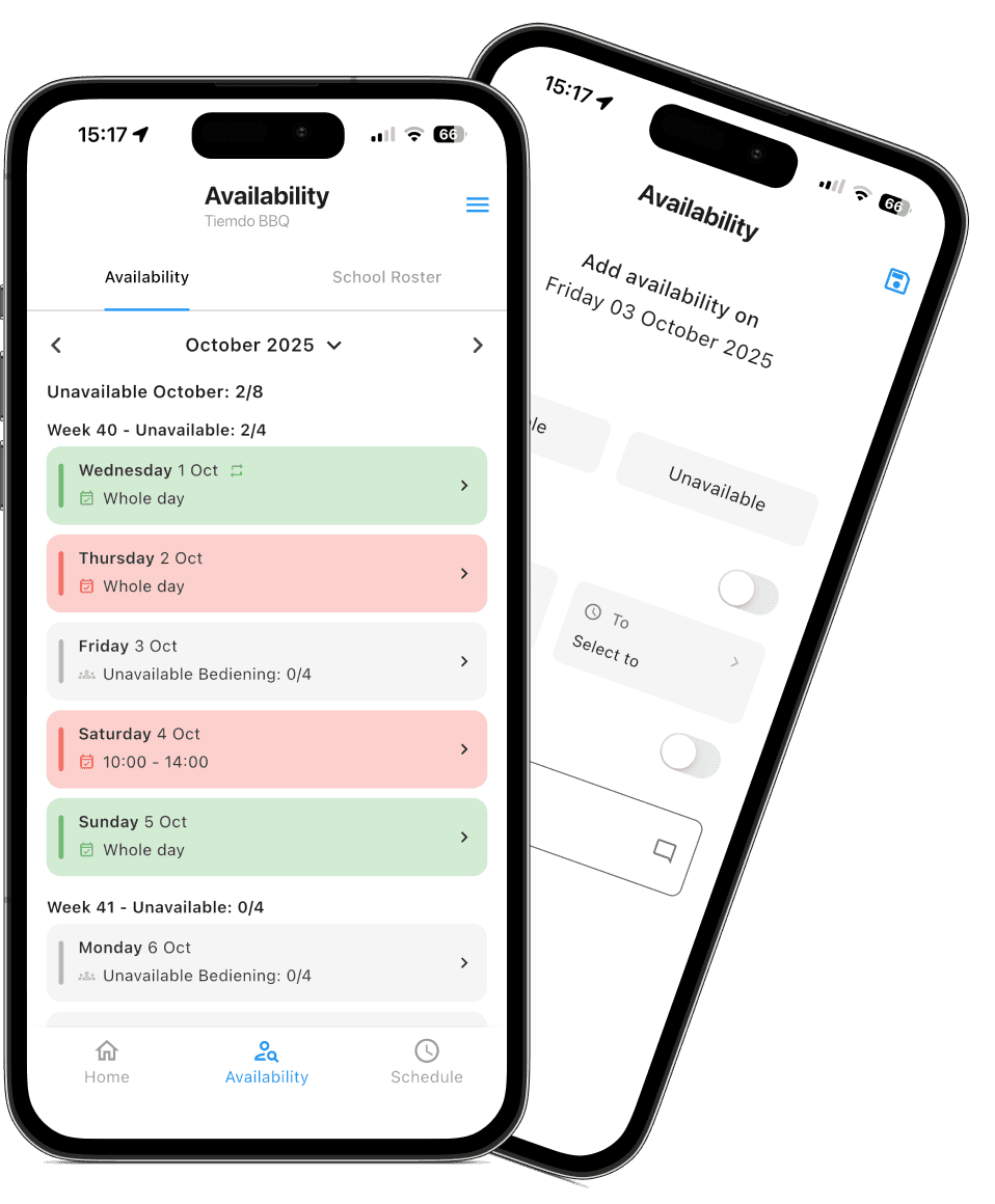 Daily availability screen on phone