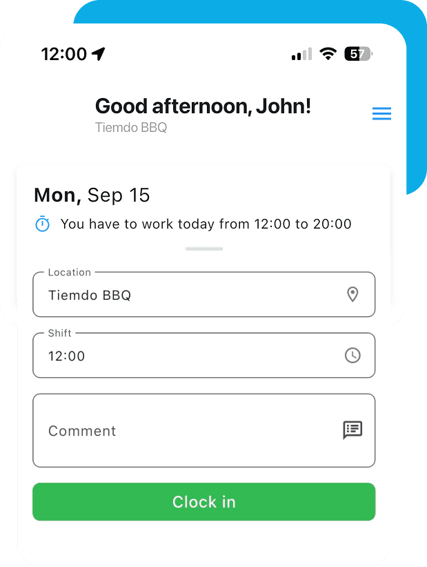 Clock-in options on a mobile phone