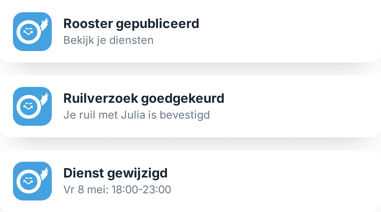 Melding van een gewijzigde dienst in de Tiemdo app